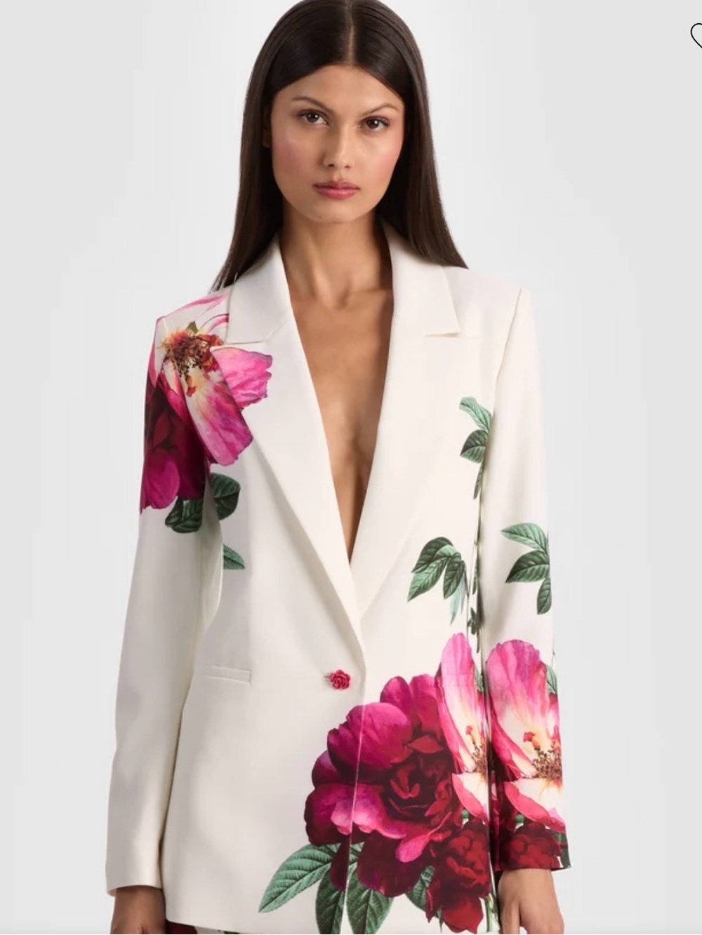 Alice + Olivia Ivory Blazer with Pink Floral Print